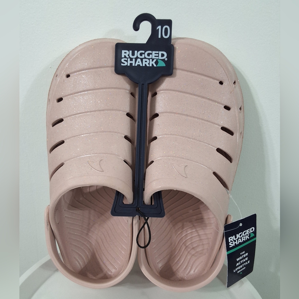 Rugged Shark Women's Blush Pink Sparkly EVA Clogs, Size 10, New With Tag